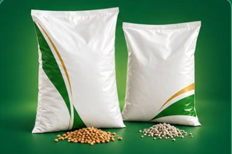 Imagem ilustrativa de embalagens para o agronegócio, com grãos e fertilizante